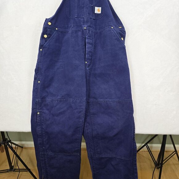 Vtg Carhartt Duck Bib Overalls Canvas Double Knee Mens 42x30 Insulated Quilted - Picture 10 of 16